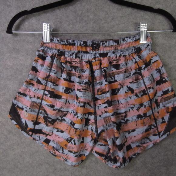 Lululemon Running Shorts Womens 2 Pink Orange Black Print Mesh Lined Athletic - Picture 2 of 6